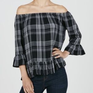 beach lunch lounge off shoulder navy & white top L